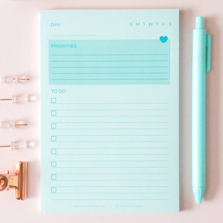 Notelette Press - Wholesale Notepad - Priorities Notepad - Teal6