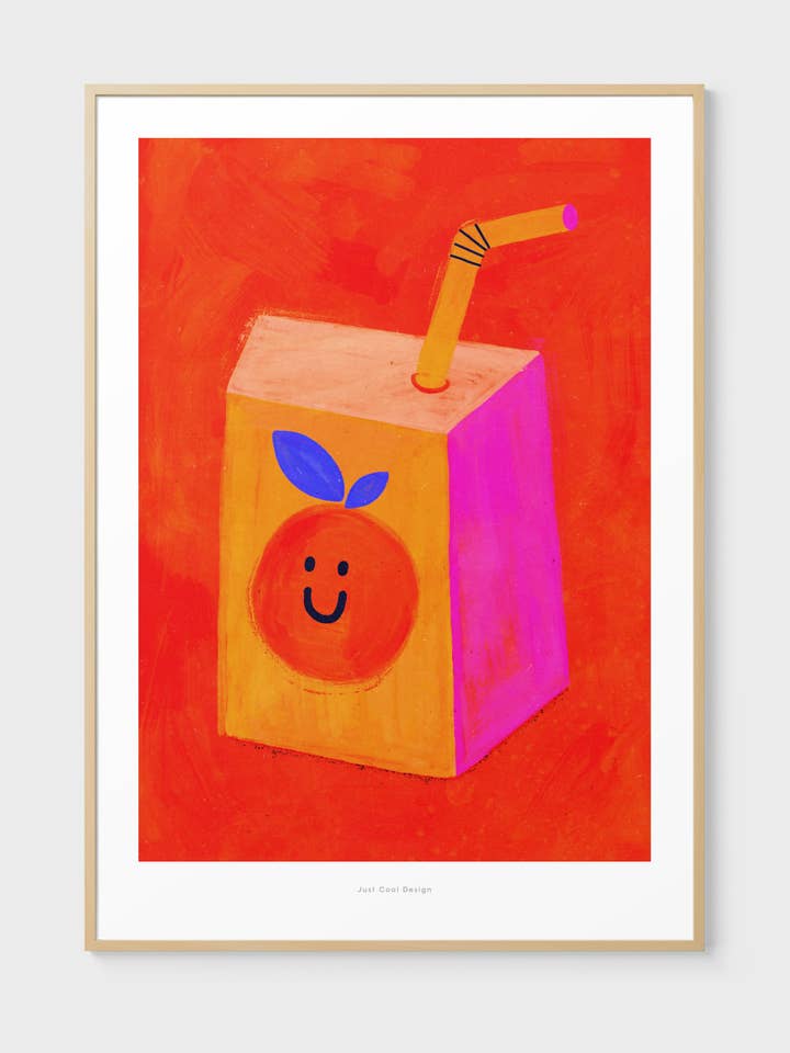 Orange Juice Tetra Brik | A4–A3 Minimal Food Packaging Print for wholesale by Just Cool Design