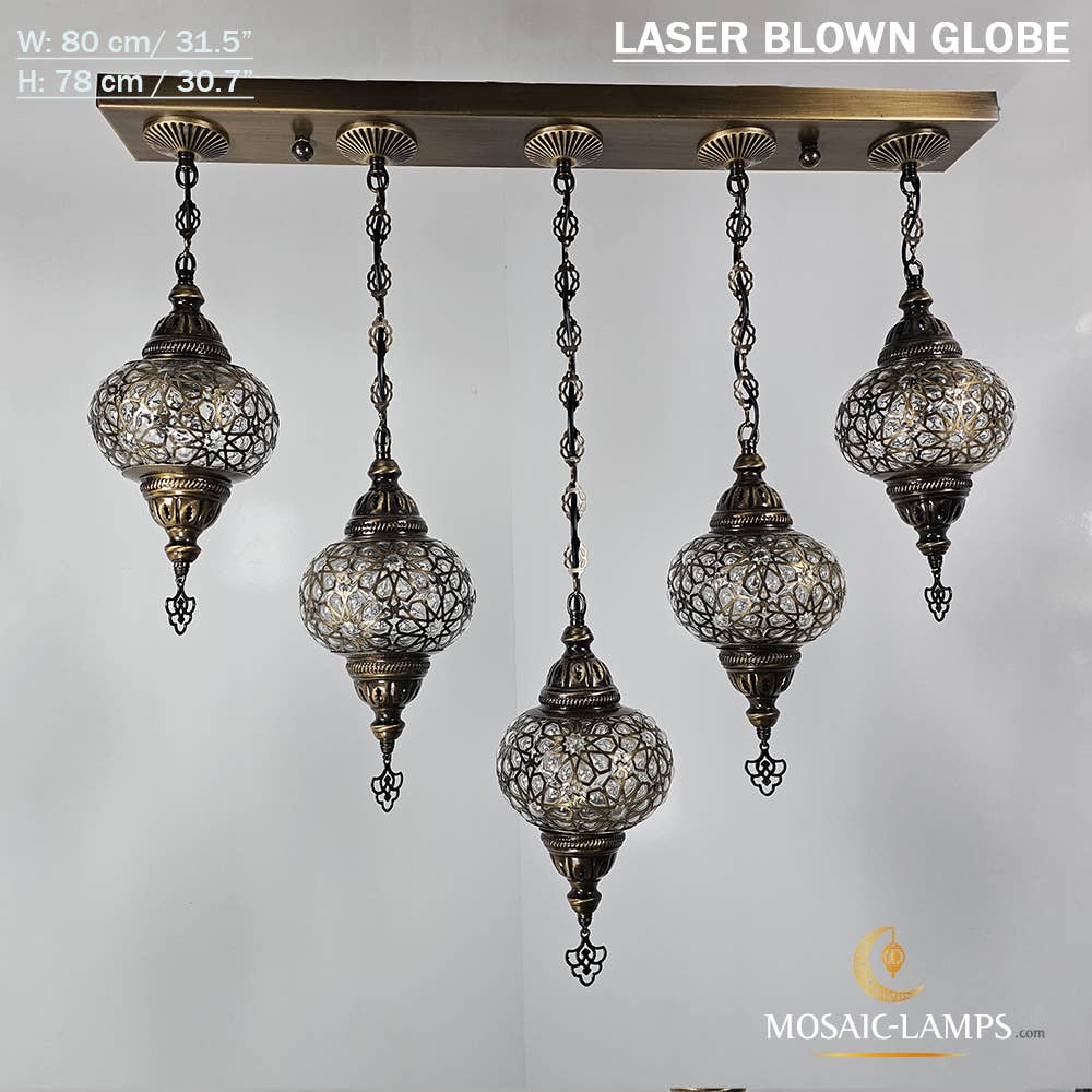 Mosaic Lamps - Wholesale Chandelier/Hanging Light - 5 Clear Cracked Globe Bar Chandelier14