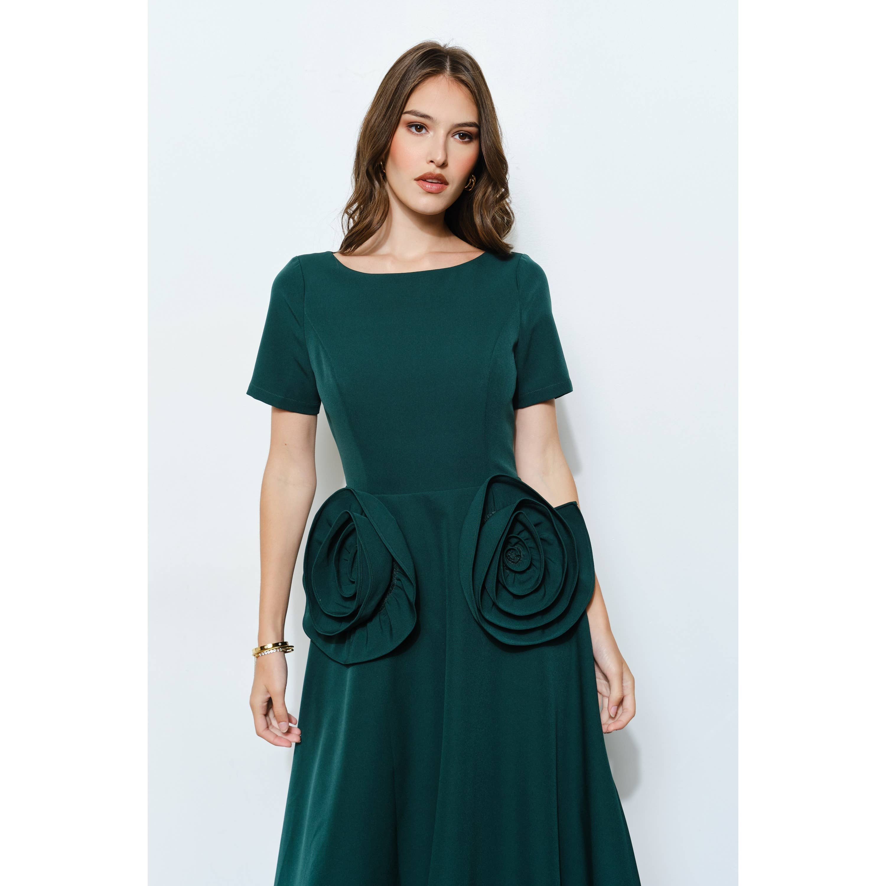 INA - Wholesale Dress - Women's - Elegant Rose Applique A-Line Midi Dress25