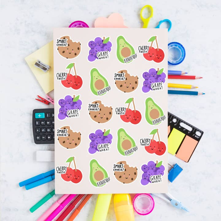 Food School Sticker Sheet, Teacher Stickers, Reward Stickers, Children's Stickers, Award Sticker, Teacher Award Sticker Sheet, Marking Work for wholesale by Hello Beautiful Designs