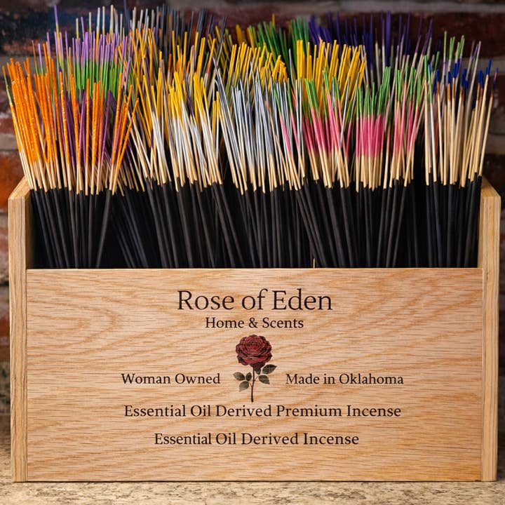 Incense Display and 900 Handcrafted Sticks for wholesale by Rose of Eden Home & Scents