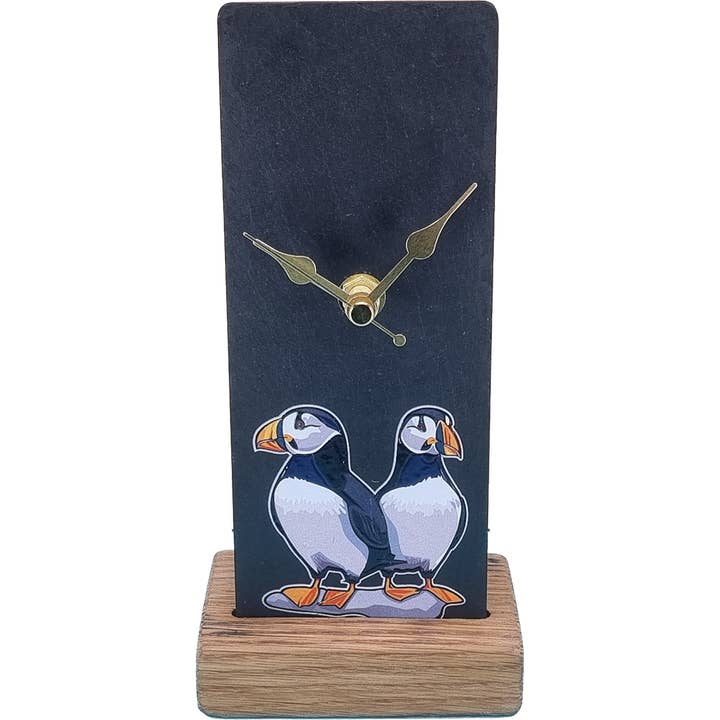 LT Creations - Wholesale Desk Clock - Puffins Slate Mantle Clock | SOC63