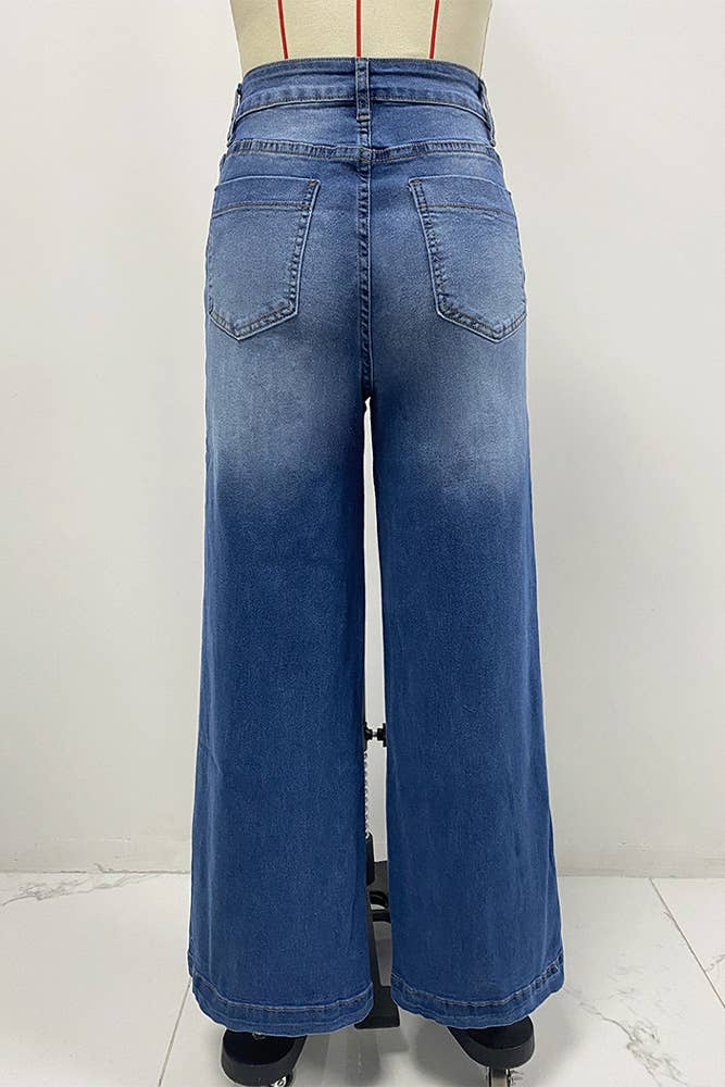 Blue Vintage Embroidered Stretch Straight-Leg Denim Pants XYK056 for wholesale on Faire4