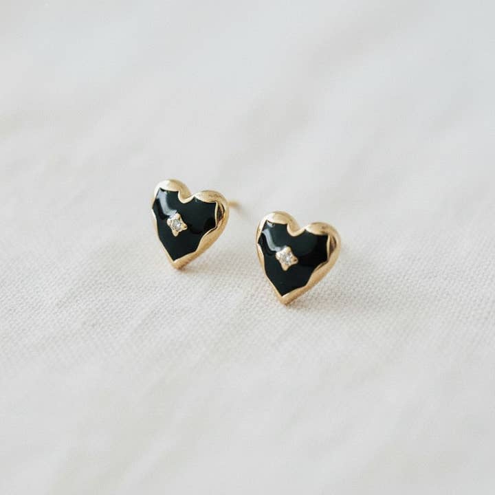 Ellemadera - Wholesale Stud/Post Earrings - Black Drip Glaze Heart Drop Earrings1