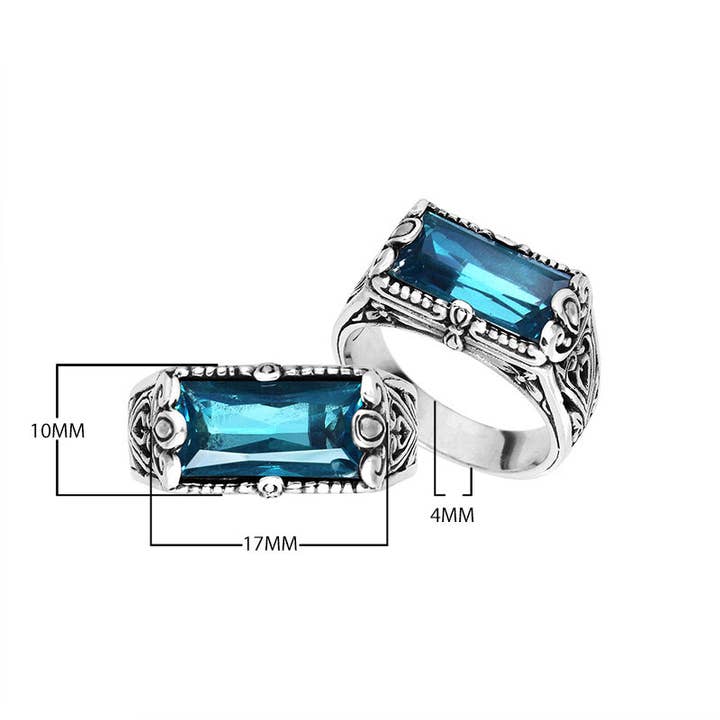 Bali Designs - Vente Bague de cocktail/de cérémonie - Bague rectangulaire en topaze bleue de Londres en argent sterling AR-1103-LBT – Bijoux artisanaux en gros2