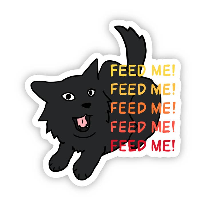 Feed Me! Cat Sticker for wholesale by Found Paper LLC