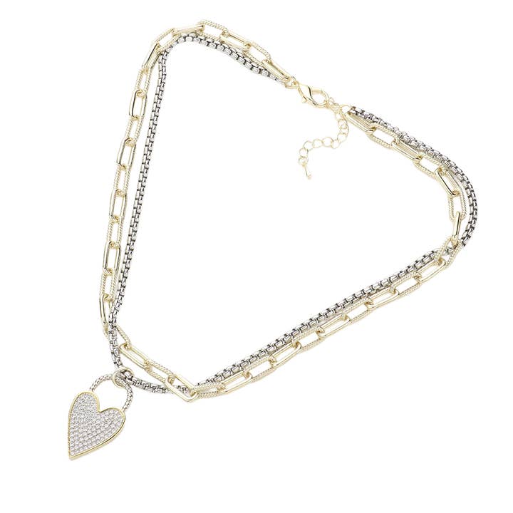 Embellish Your Life - Wholesale Pendant/Charm Necklace - 2 Tone Pave Heart Necklace1