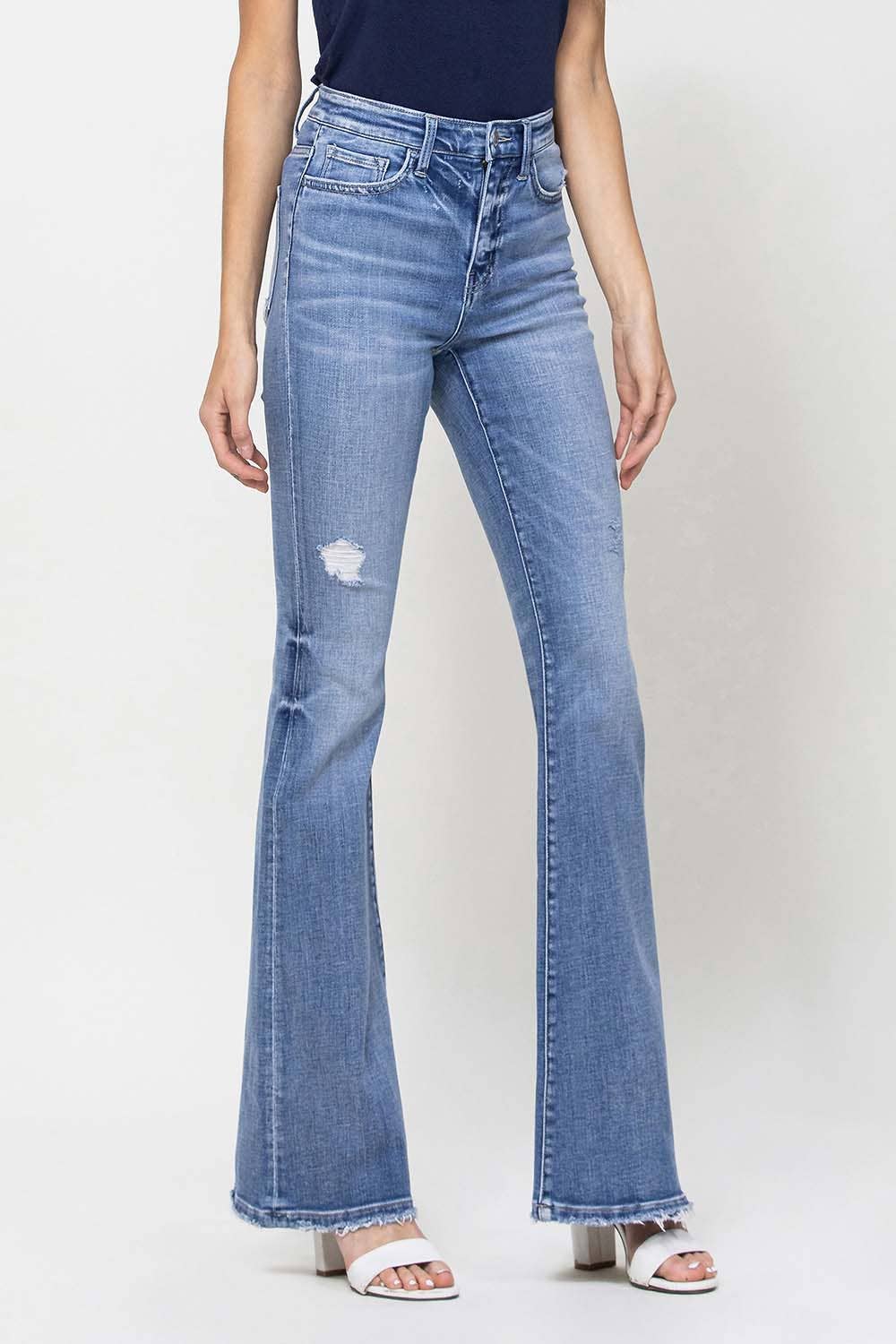 BREAK AWAY HIGH RISE DISTRESSED FLARE JEANS F4217 for wholesale on Faire5