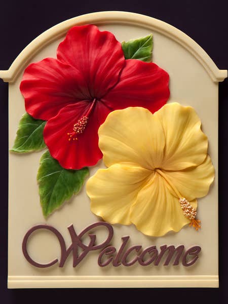 Hibiscus Welcome Plaque (minimum of 2 Per Design) for wholesale by Ibis and Orchid Design