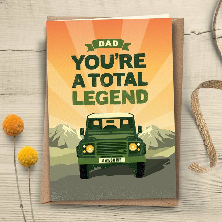 Biglietto d'auguri MH36 Legendary Land Rover per papà per la vendita all'ingrosso da parte di The Typecast Gallery