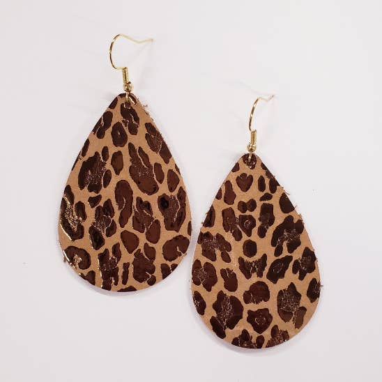 Animal print leather Teardrop Earrings for wholesale by Pretty Pickie