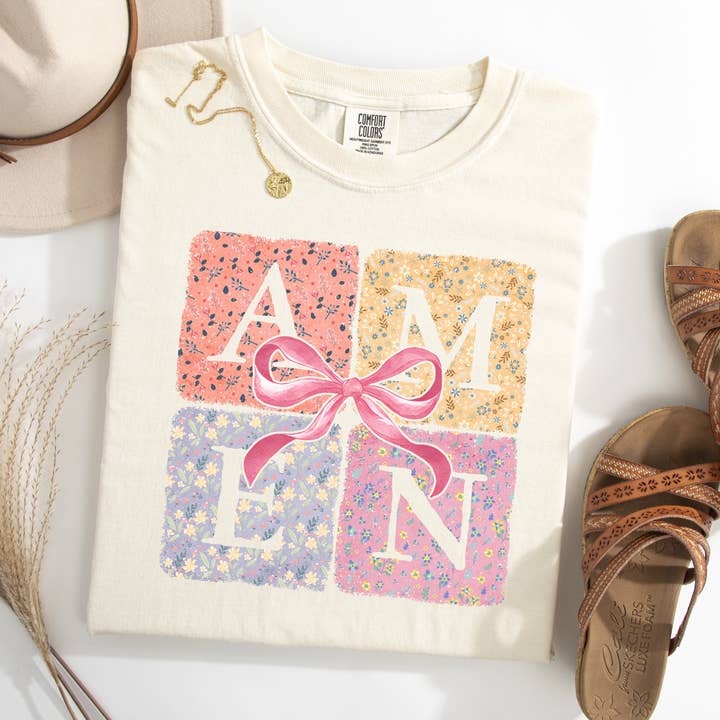Amen Floral Blocks | Jesus | Faith | God | Spring Tshirt for wholesale by The American Honey