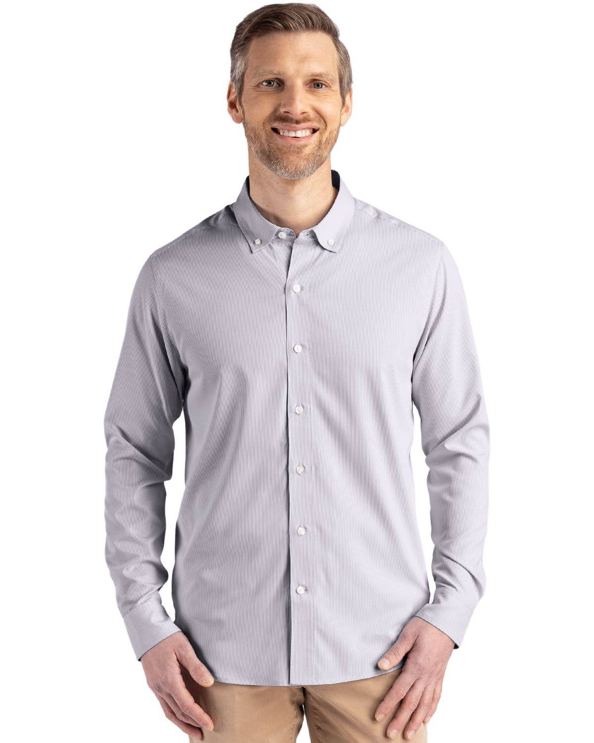 Cutter & Buck - Wholesale Button Down Shirt - Men's - Cutter & Buck Skyline Eco Pinstripe Big & Tall Dress Shirt0