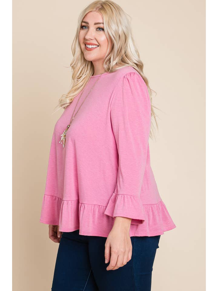 Emerald Collection - Wholesale Blouse - Women's - ETK-8690-PL Plus Size Babydoll Ruffle Hem Solid Top23