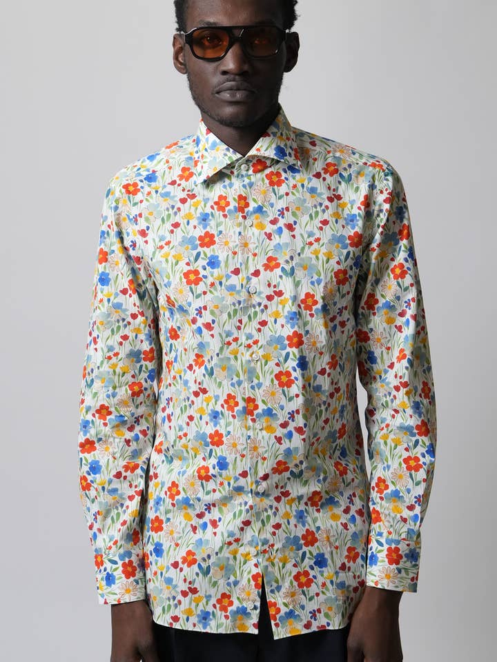 Overhemd Handgemaakt in Italië Slim Fit Bloemen voor wholesale door HENRIK