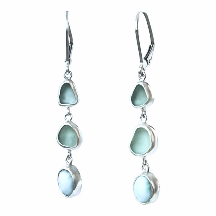 Sea Glass Earrings with Larimar for wholesale by Oceano Sea Glass