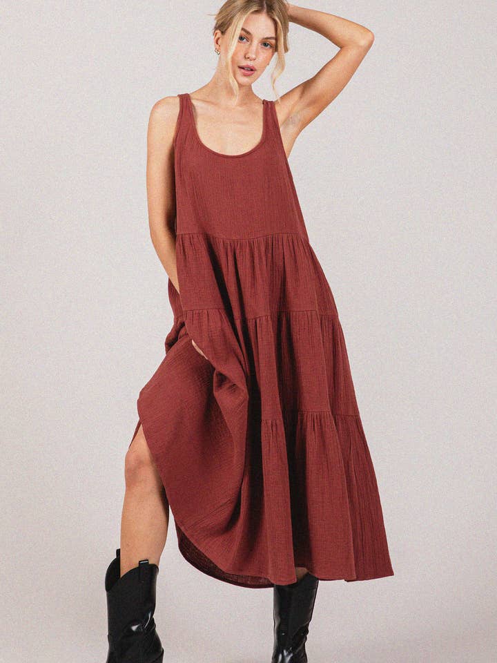 Lara Daisy - Wholesale Dress - Women's - Lightweight Gauze Tiered Midi Dress13