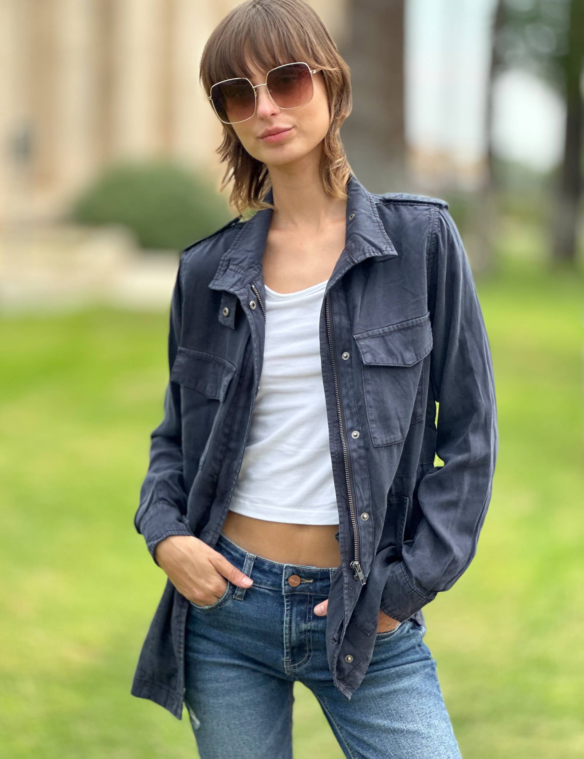 Blue Black Swing Jacket for wholesale on Faire