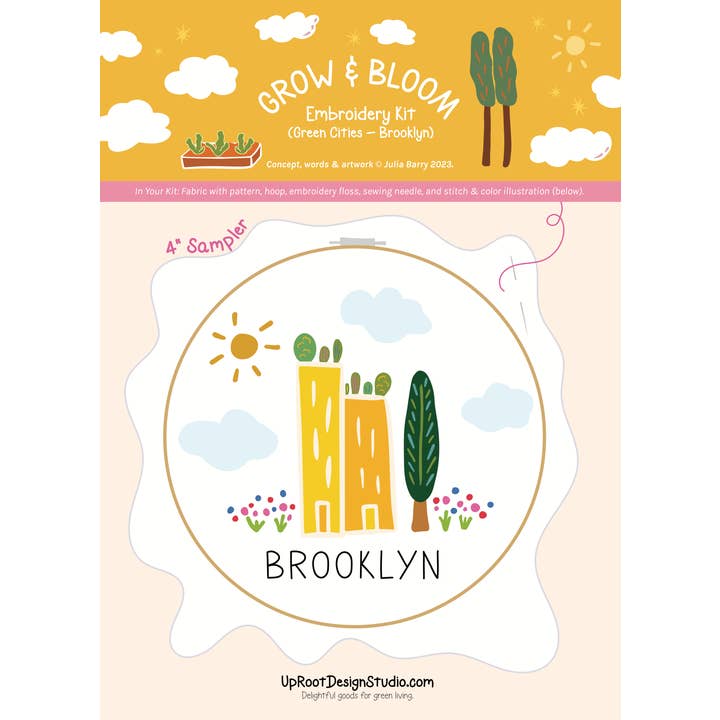UpRoot Design Studio - Venta al por mayor Material para bordado/punto de cruz - Kit de bordado ecológico «Brooklyn-Green Cities» (Joyful Threads)1