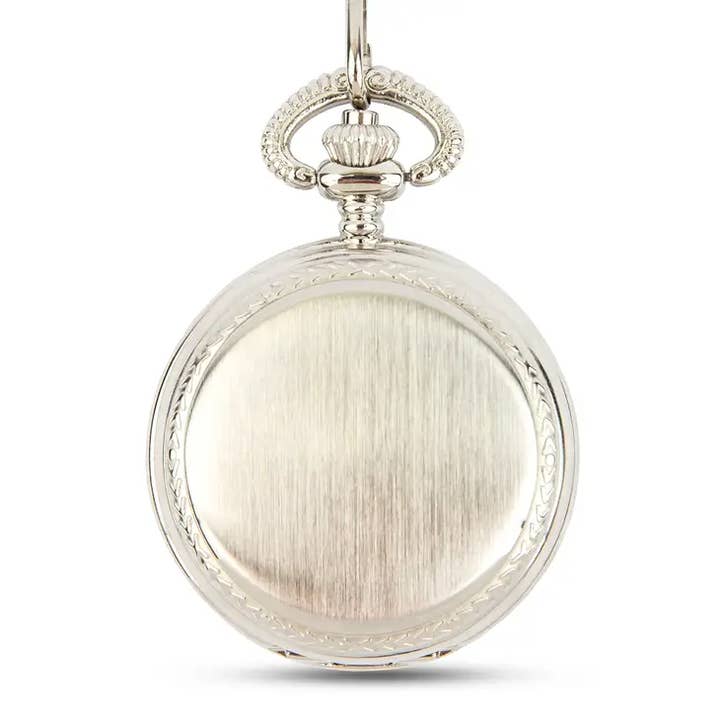 Weddingstar Inc. – Großhandel Taschenuhr – Herren – Silberne mechanische Taschenuhr mit Foto und Anhänger, Blanko