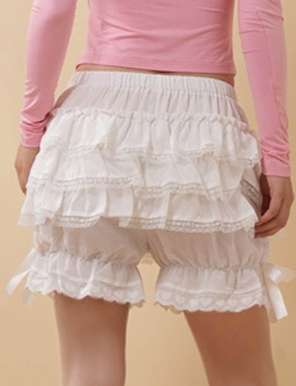 White Ladies Color Block Ruffle Lace Bowknots Pumpkin Shorts for wholesale on Faire2