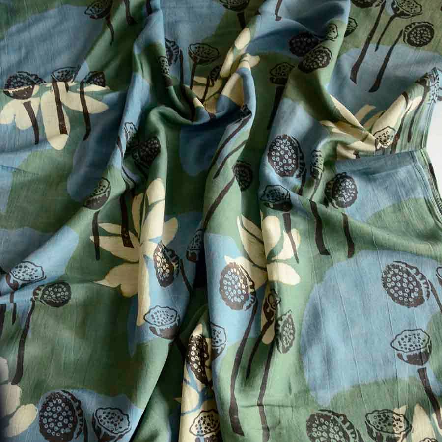 Ichcha - Wholesale Scarf - Women's - Cotton Silk Block printed Women Scarf/Wrap - Lotus Garden5