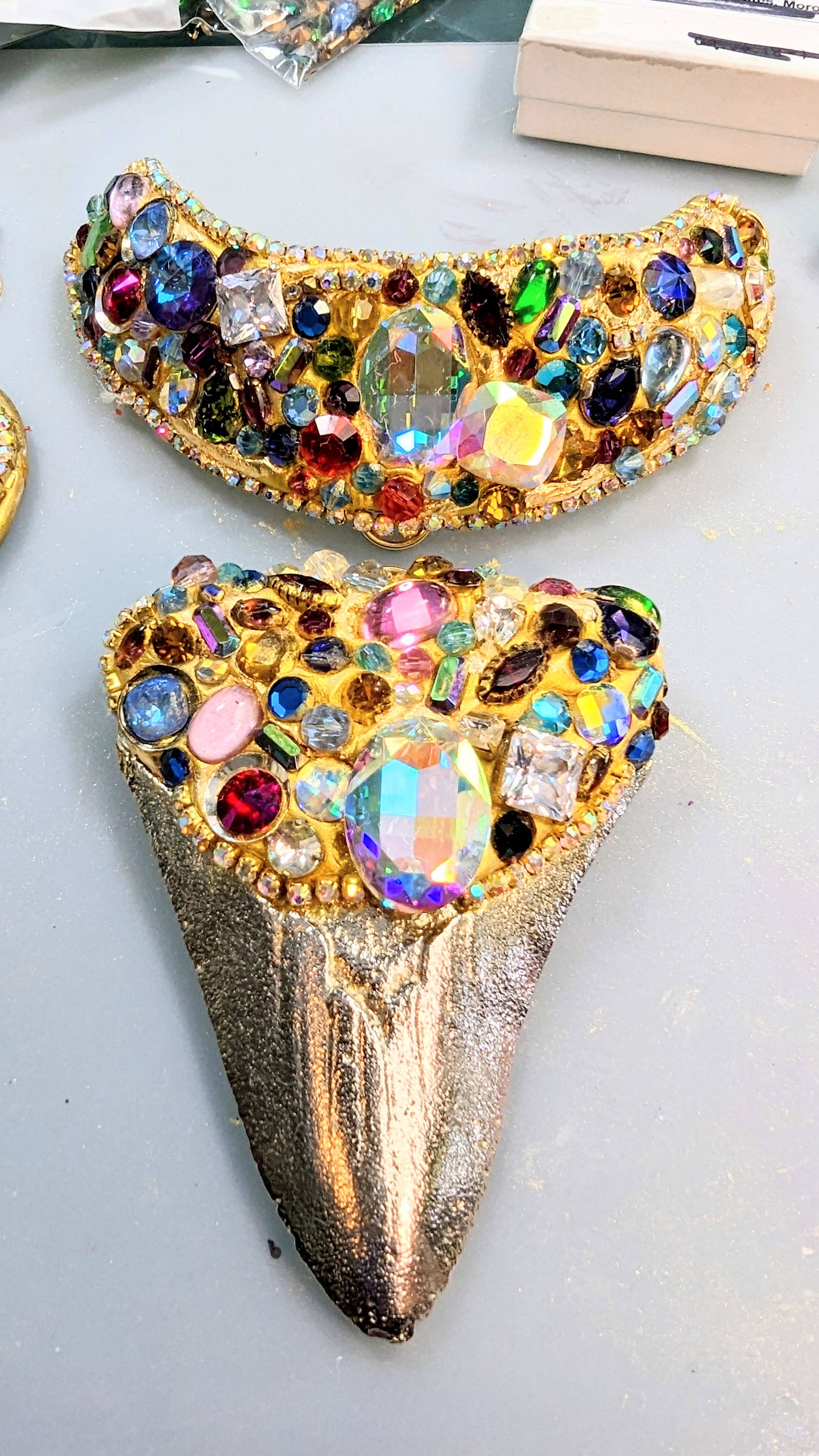 Gay Isber Designs - Wholesale Pendant/Charm Necklace - Shark Tooth Fossil Replica Chrome Plated Silver Gold Combo Swarovski Jewels Sugar Gay Isber9