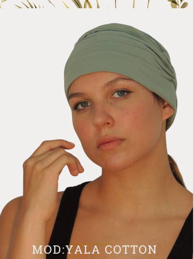 Turbante plissettato in cotone biologico Yala C per la vendita all'ingrosso da parte di Belle Turban