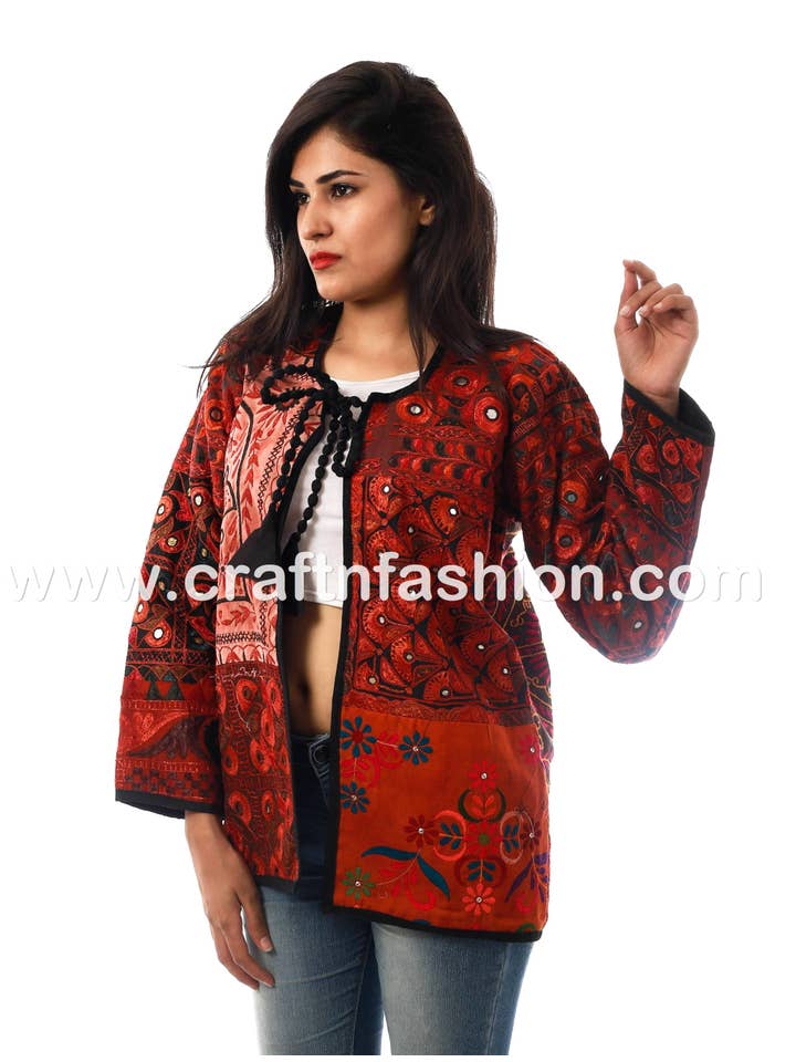 Meghcraft - Vente Veste – femme - Manteau indien vintage brodé en patchwork miroir1
