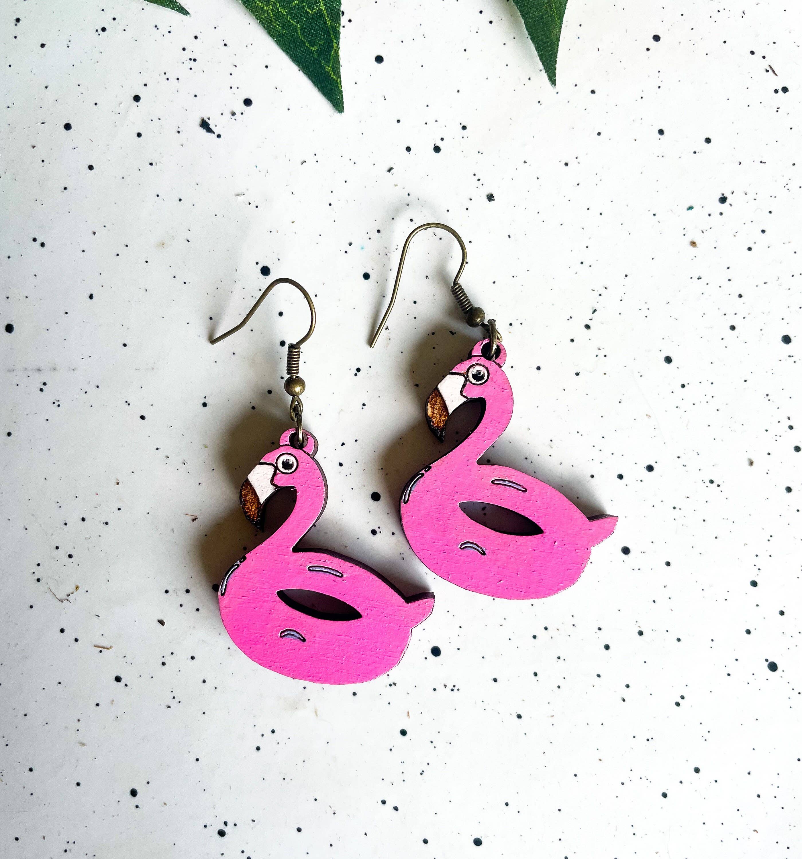 Ak Daisy Chain - Wholesale Dangle Earrings - Wooden Earrings with Crocs & Flamingo Floatie Design3