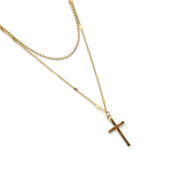 2 Row Ball Chain & Cross Charm Necklace for Women for wholesale by StarryNYC
