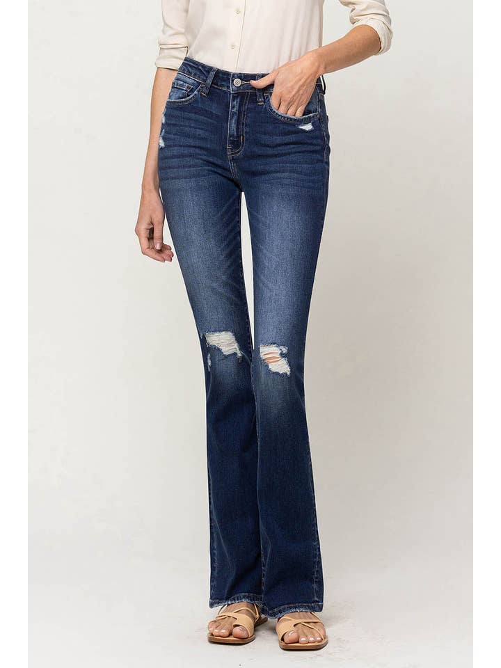 RUMBA MID RISE DISTRESSED BOOTCUT JEANS Y3393 for wholesale on Faire