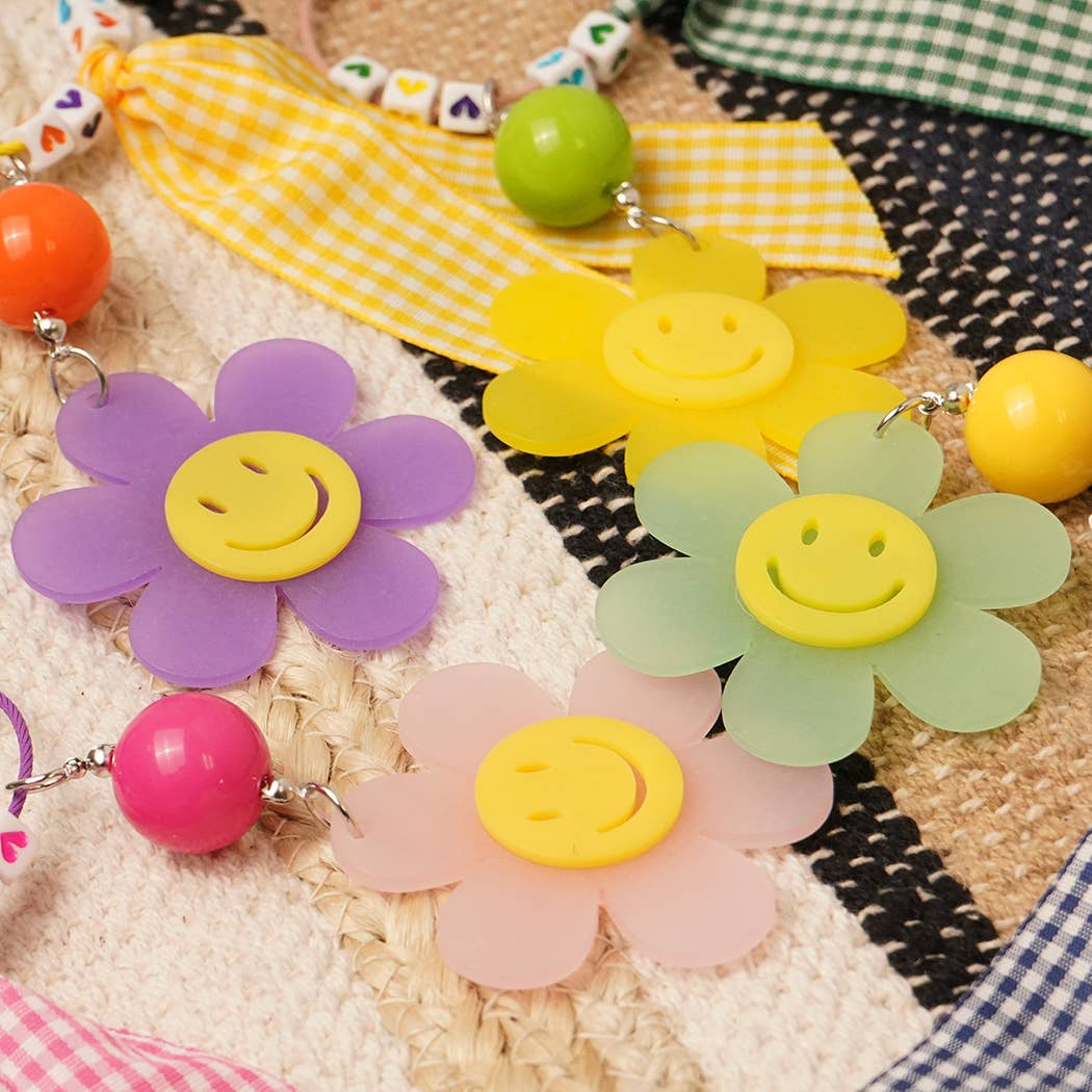 Fashion City – Porta-chaves - Mulher por atacado – Bolsa de Chaveiro Happy Face Flower xadrez com Arco Charme4