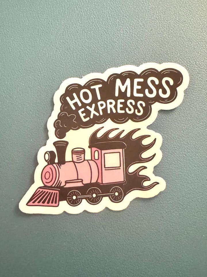 Hot Mess Express Vinyl Sticker, Steam Train Sticker, Black and Pink Train Sticker, Mental Health Decal, Water Bottle Sticker, Laptop Sticker for wholesale by Cedar and Saltwater Co