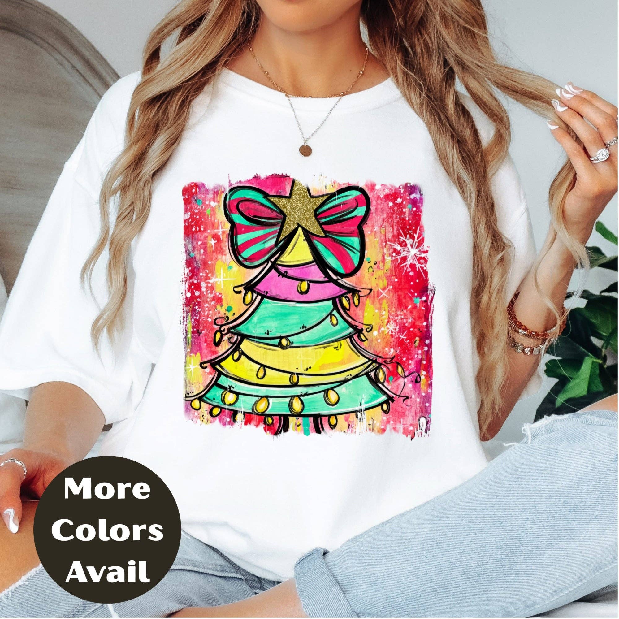 Epic Life  - Designed – wholesale T-shirt (graphic) – women's – Rainbow Christmas Tree Shirt or Sweatshirt – Colorful Holiday Top S-4XL Plus Size – Whimsical Bow Tree – Bright Festive Tee1