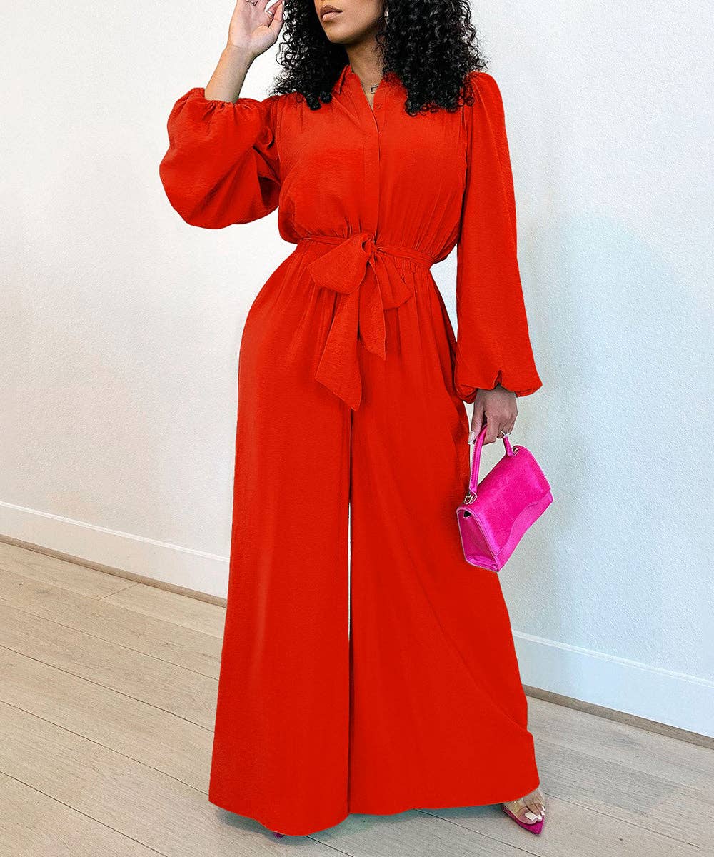 Aria Romance – Engroshandel Jumpsuit - Dame – Langærmet Højtaljet Buksedragt med Vide Ben0