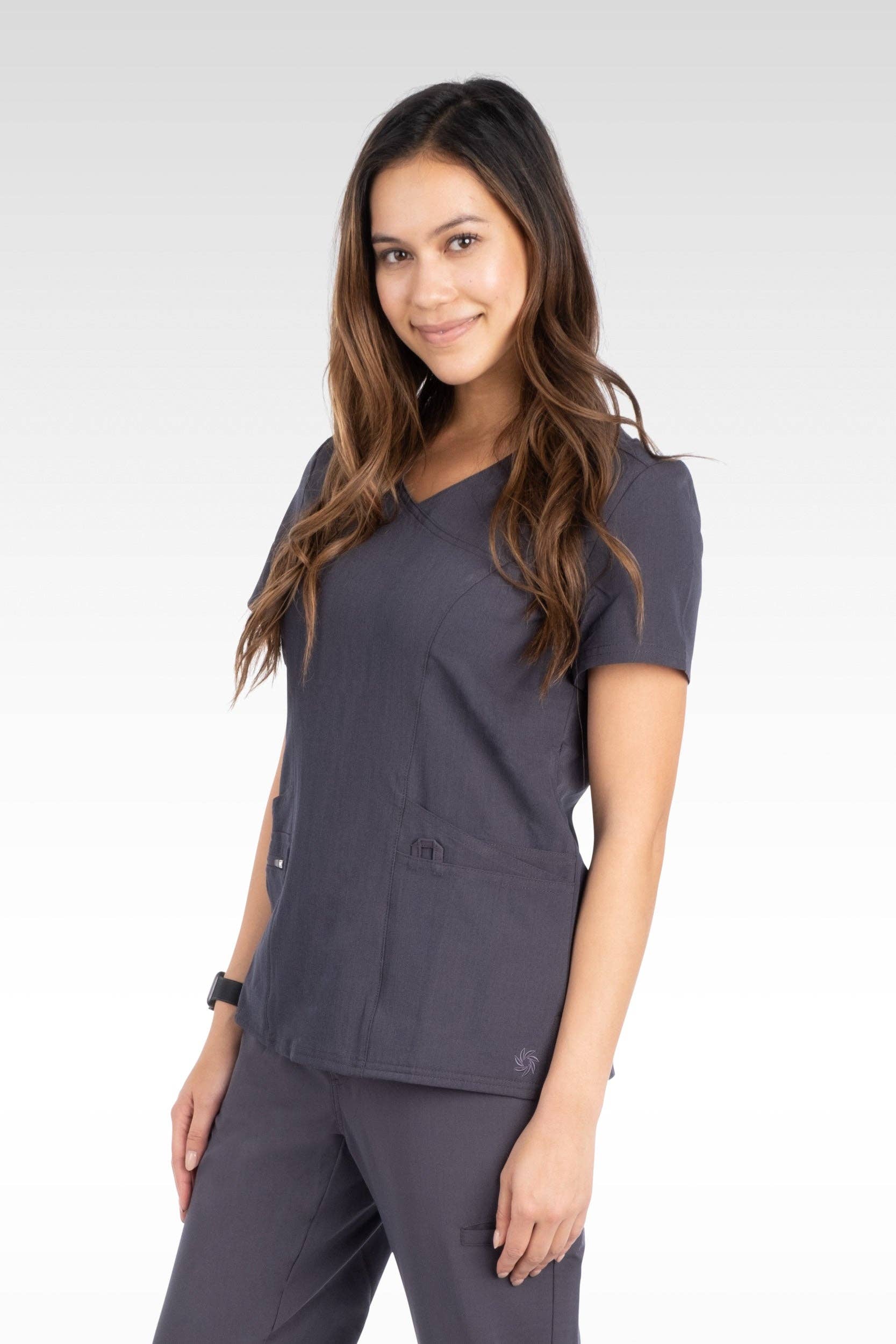 Aura Naturale – wholesale Healthcare uniform – Women's – Coral Women Mock Wrap with 6 Pockets Scrubs Top (94003)25