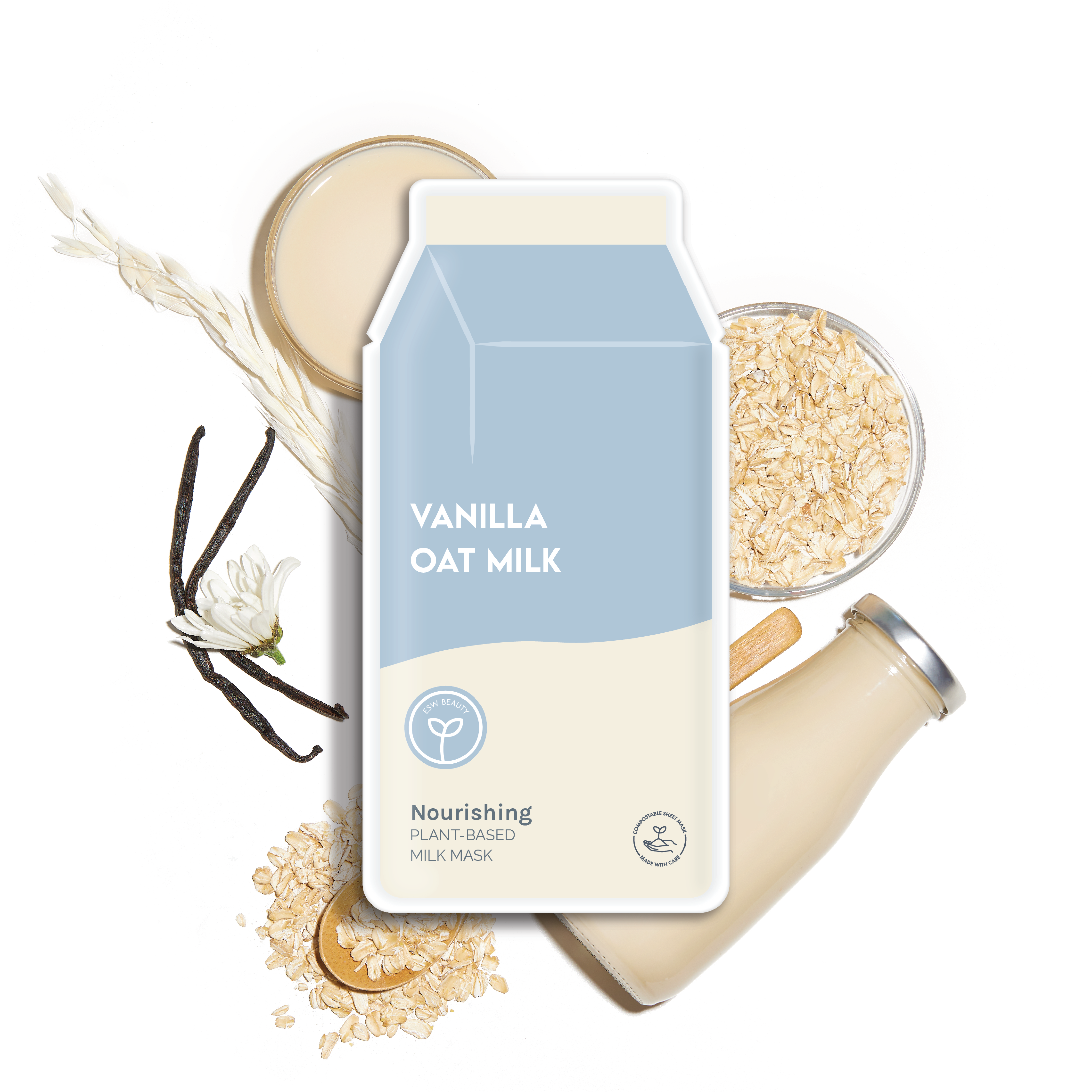 ESW Beauty - Wholesale Skincare Face Mask - Vanilla Oat Milk Nourishing Plant-Based Milk Sheet Mask1