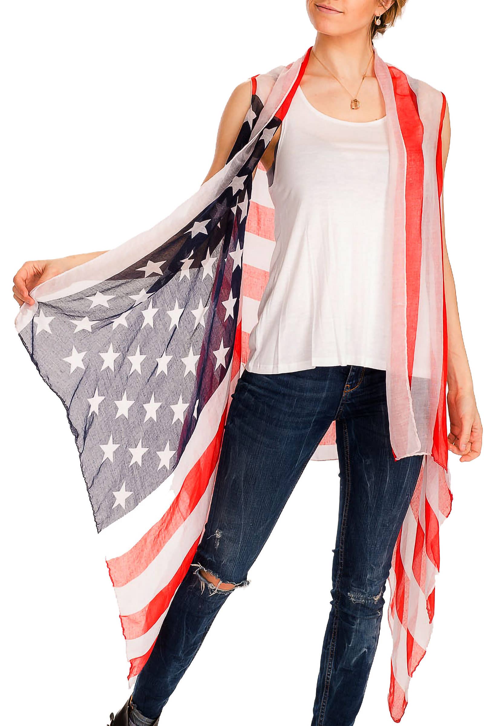 Conforme mostrado Saída de Praia Semi-transparente de Chiffon com Estampa da Bandeira Americana para venda a revendedores na Faire1
