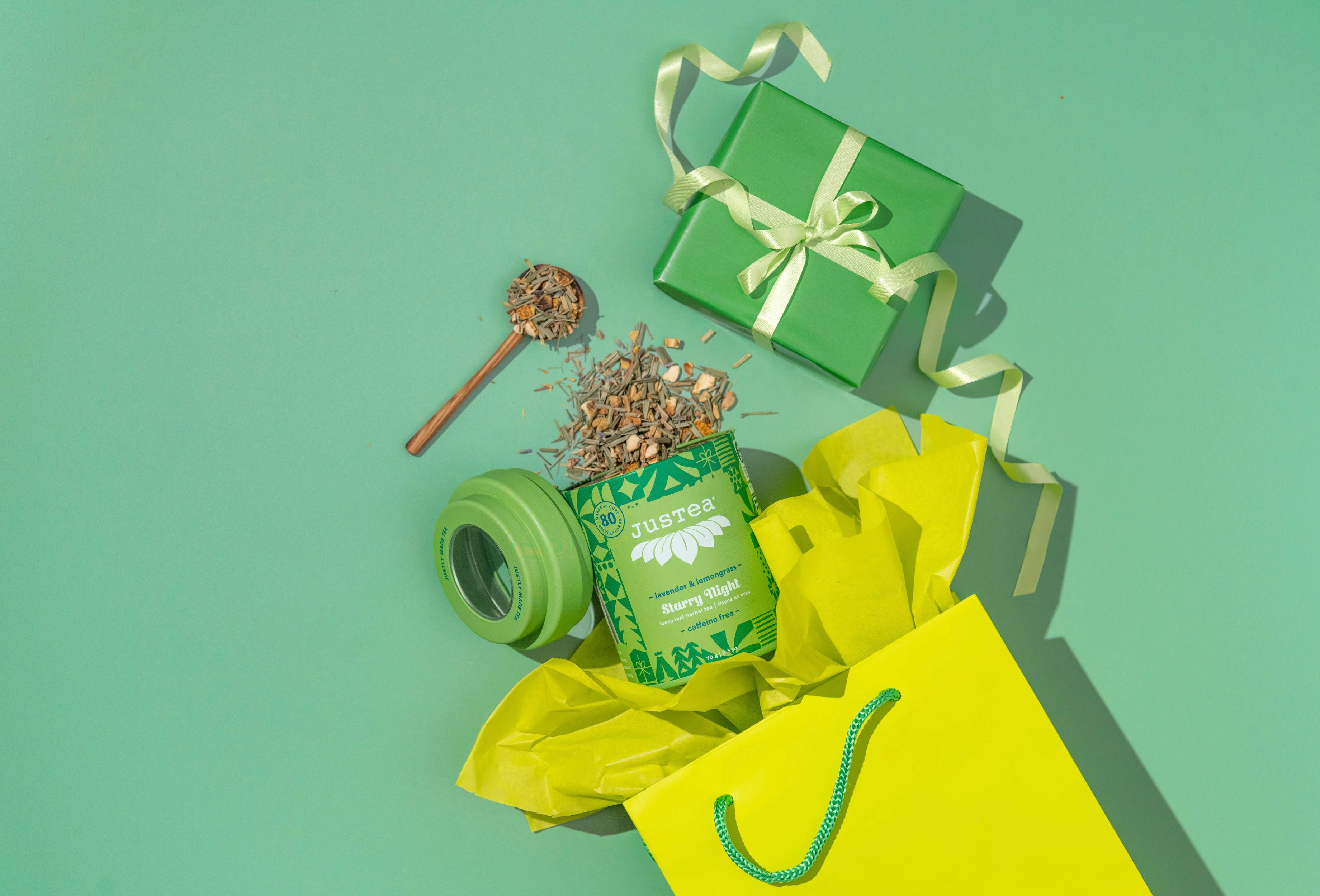 JusTea (No Import Fees to USA) - Wholesale Loose Tea - STARRY NIGHT Tin & Spoon - Organic, Fair-Trade, Herbal Tea7