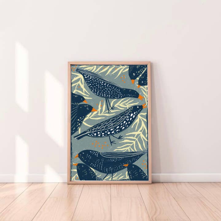 Carole Hillman - Wholesale Art Print - Birds and white flowers print1