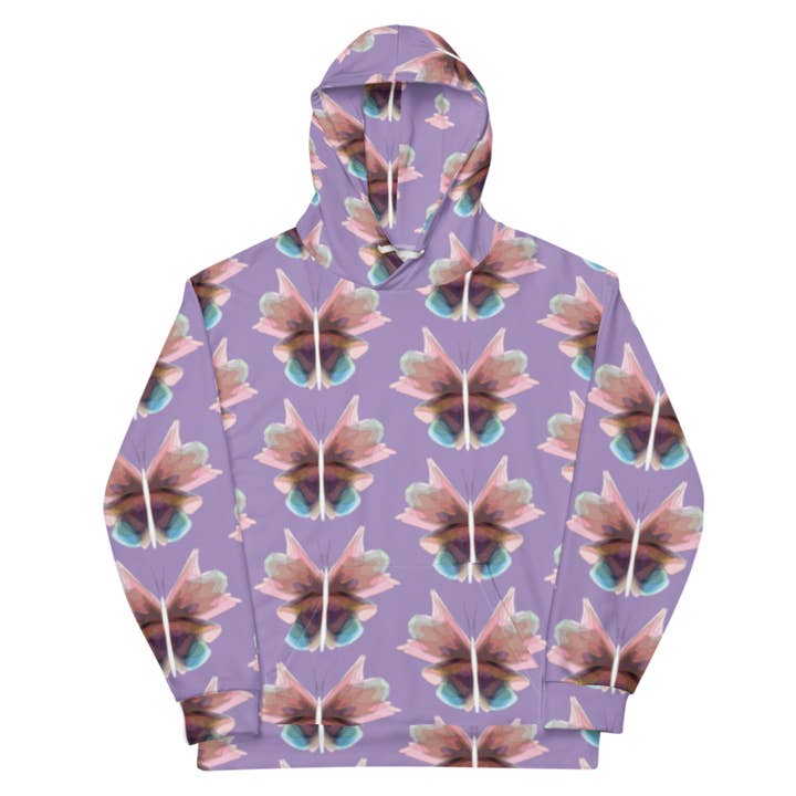 Sweat à capuche AOP papillon bipolaire (violet) pour la vente par Urbancoolab