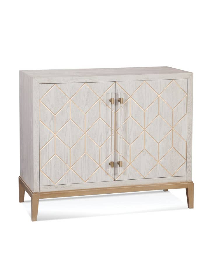 Perrine White Bar Cabinet for wholesale by Bassett Mirror Co