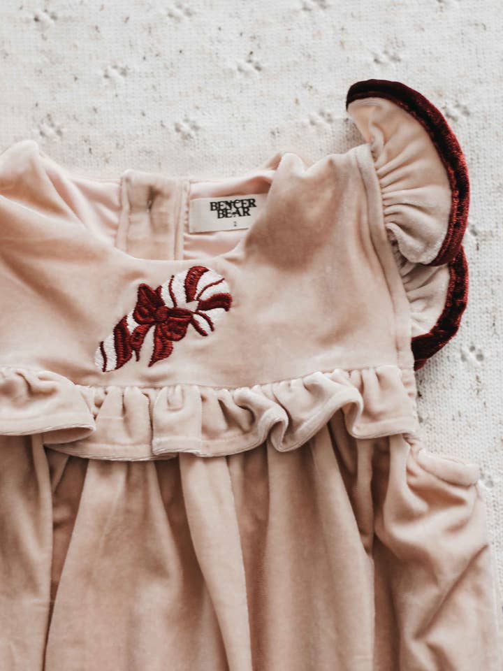 Velvet Playsuit/Dress: Pink Candy Cane for wholesale by Bencer & Hazelnut