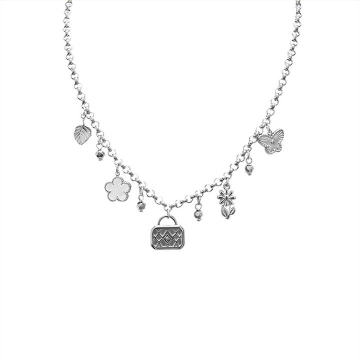 AMORINO SRL - Wholesale Pendant/Charm Necklace - CHAIN NECKLACE WITH CHARMS AND CRYSTALS - YNK241344B718