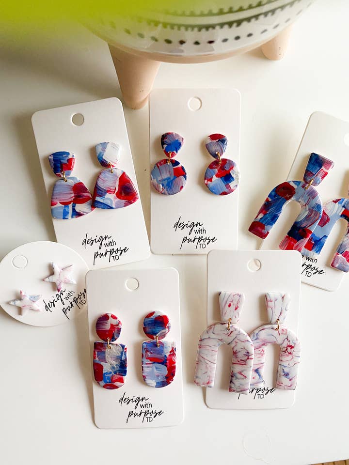 Red White& Blue Painted Earrings for wholesale by Design With Purpose