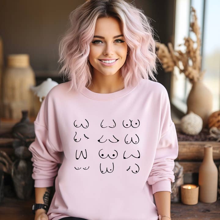 Borstkankerbewustzijn, shirt met borsten, roze trui voor oktober voor wholesale door Ash+Co