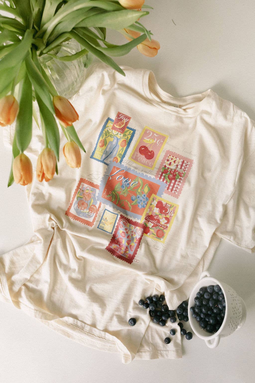 Whitney | Chaudoin Creations - Wholesale Screen Printed T-Shirt - Women's - Fruit Stamps/ Fruit Of The Spirit Graphic Tee
