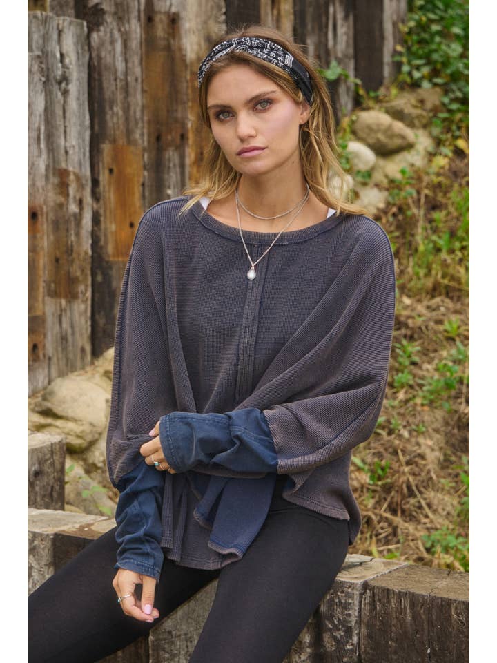 Oddi - Wholesale Sweatshirt - Women's - Plus Acid Washed Thermal Batwing Pullover4